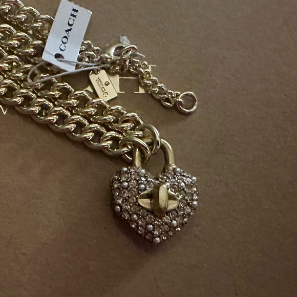 Coach Heart Pink Multi Turnlock Pavé Chain Link Necklace - Picture 8 of 16